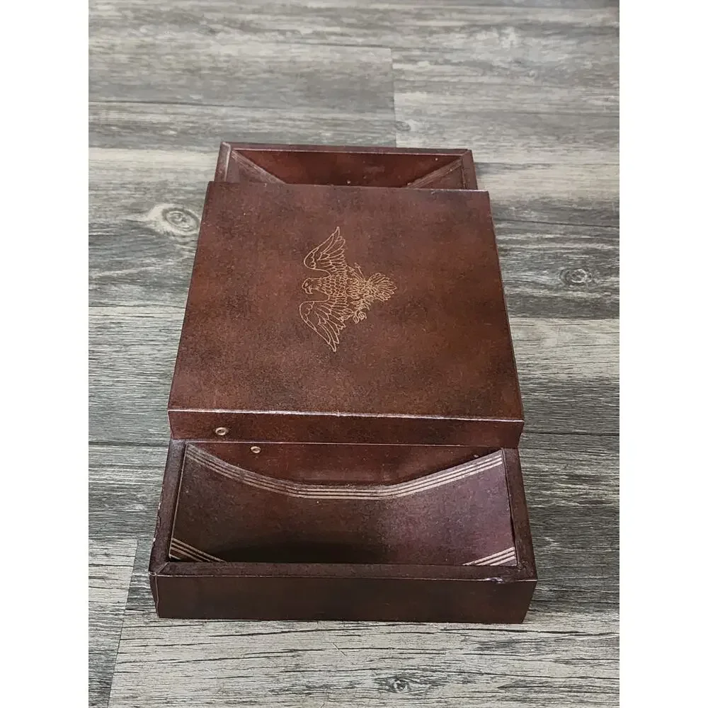 Mens Vintage Dresser Caddy Valet Faux Leather US Eagle Seal Jewelry Box